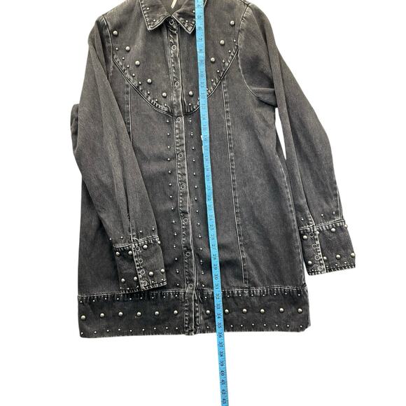 Free People Bennett Mini Denim Studded Dress Jacket Black Sz Medium - Picture 13 of 15